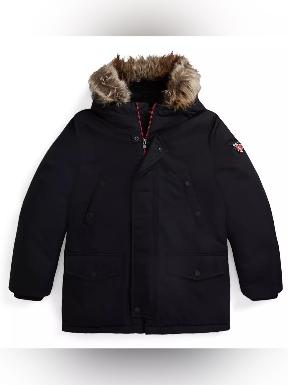 Polo Ralph Lauren Faux-Fur-Trim Down Parka Black Hooded Puffer - size 5